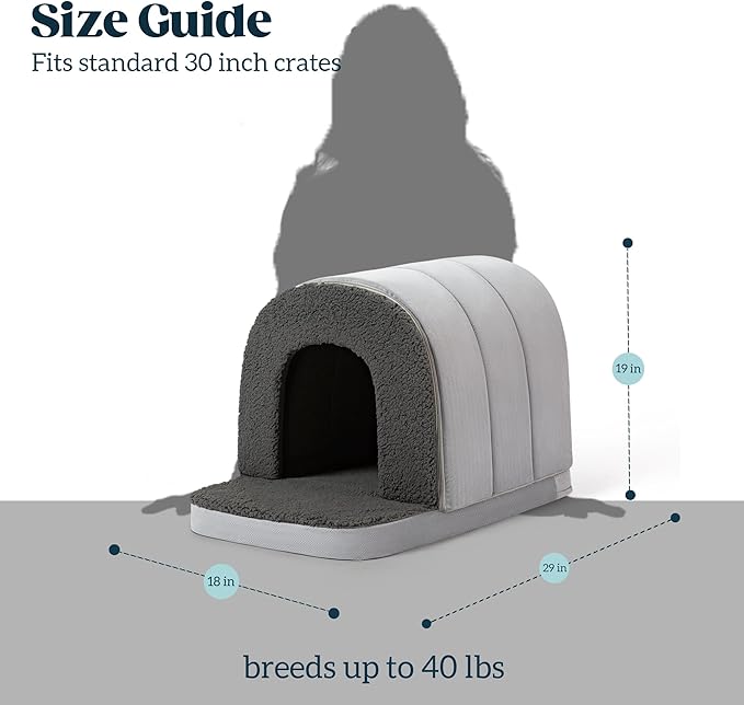 Orthopedic Dog Bed House - Dog House Indoor with Egg-Crate Foam - Tent Bed with Waterproof Lining & Nonskid Bottom, Ideal for Medium Breeds & Fits 30-Inch Crate - 29"x18", Charcoal