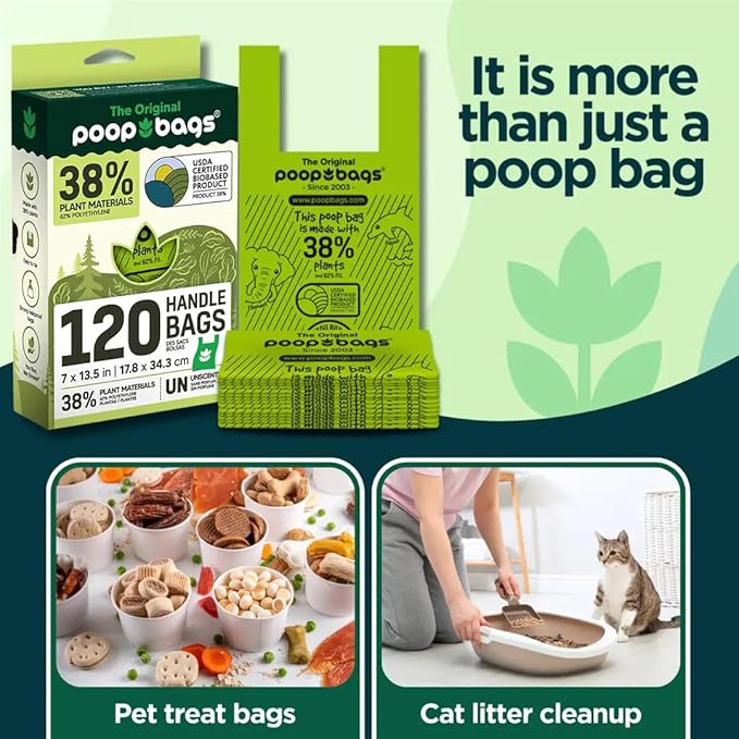The Original Poop Bags® Dog Poop Bags with Handles, 38% USDA Biobased, Leak-Proof & Easy Tie Waste Bags for Dogs, Unscented, 240 Count