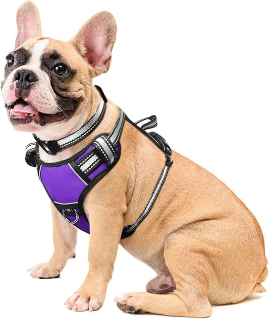 WINSEE Dog Harness No Pull, Pet Harnesses with Dog Collar, Adjustable Reflective Oxford Outdoor Vest, Front/Back Leash Clips for Small, Medium, Large, Extra Large Dogs, Easy Control Handle for Walking