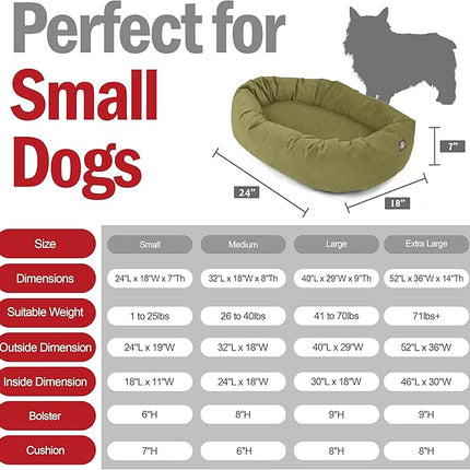 Majestic Pet 24 Inch Suede Calming Dog Bed Washable 24x19x7 (Inch) – Cozy Soft Round Donut Dog Bed with Spine Support for Dogs to Rest Their Head - Pet Bed Small – Sage (2025)