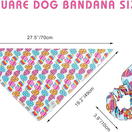 E-Clover Easter Dog Bandana & Matching Scrunchie Set Egg Dog Bandanas Scarf with Bunny Hair Tie for Medium Large Dogs & Pet Owner Mom Gift