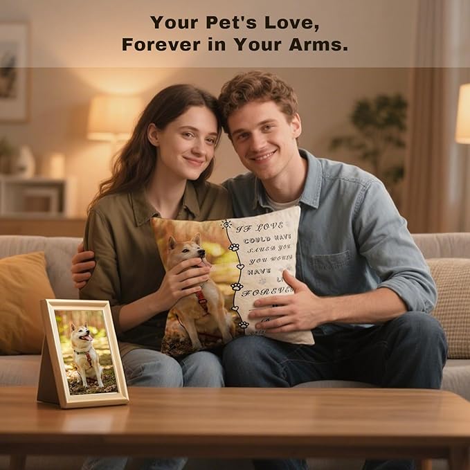 Personalized Pet Memorial Throw Pillow with Photo, Custom Pet Memorial Gifts for Dogs Cats, Loss of Dog Sympathy Gift Dog Bereavement Remembrance Picture Pillow