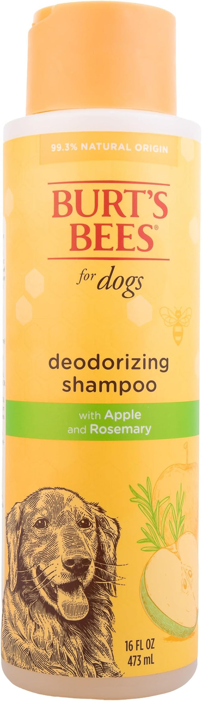 Burt's Bees for Pets Deodorizing Dog Shampoo with Apple and Rosemary, 95% Natural Origin Formulas, Gentle Canine Cleanser for Smelly Pups, 2 pk 16 oz