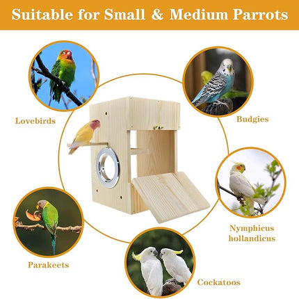 Bird Nest Box Parakeet Breeding Nest Box Bird Nest House Wooden Acrylic Transparent Breeding Box for Finch Lovebirds Cockatiel Budgie Conure Parrot