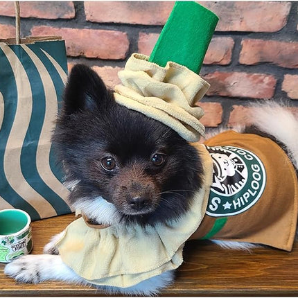 Latte Specialty Dog Costume - Coffee Shop Dog Cosplay Halloween Costumes, Puppy Christmas Party Attire for Medium Small Dogs Cats Pet Outfit Apparel Birthday Party Photo Props Dress up Accessories