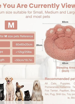Calming Dog Bed Cat Bed Medium Size Dog - Donut Washable Medium Pet Bed, Warm Kitten Nest 24 inches Anti-Slip Round Fluffy Plush Faux Fur Cat Bed, Fits up to 25 lbs Pets, (Luxury Pink)
