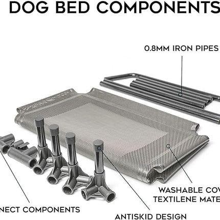 Suddus Elevated Dog Bed for Large Dogs 140lb, Breathable Cooling Raised Dog Cot with Dual Support Bars & Metal Frame, No-Slip Feet, Waterproof Pet Bed for Indoor/Outdoor, X-Large, 48 * 36 * 9in, Grey