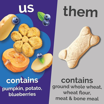 Fruitables Baked Dog Treats, Healthy Pumpkin Treat for Dogs, Low Calorie & Delicious, No Wheat, Corn or Soy, Made in the USA, Pumpkin and Blueberry Flavor, 12oz