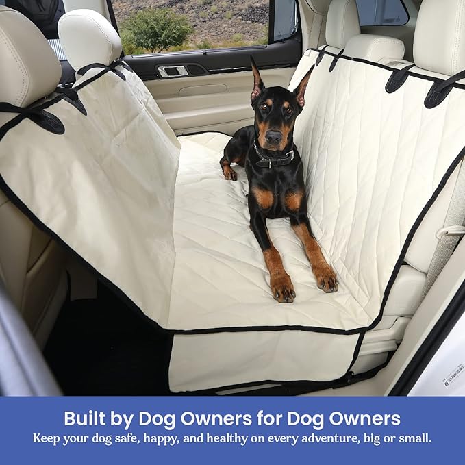 4Knines Dog Backseat Cover with Hammock for Cars, SUVs, and Trucks – Waterproof Layers, Nonslip Seat Protector, Durable Nylon Clips, K9 Shield with Heavy Duty Thread, (Regular, Tan)