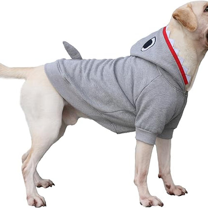 Large Dog Shark Christmas Costumes Zipper Hoodies Clothes for Pitbull Labrador, Grey, 3X-Large