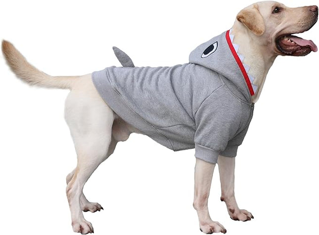 Large Dog Shark Christmas Costumes Zipper Hoodies Clothes for Pitbull Labrador, Grey, 3X-Large
