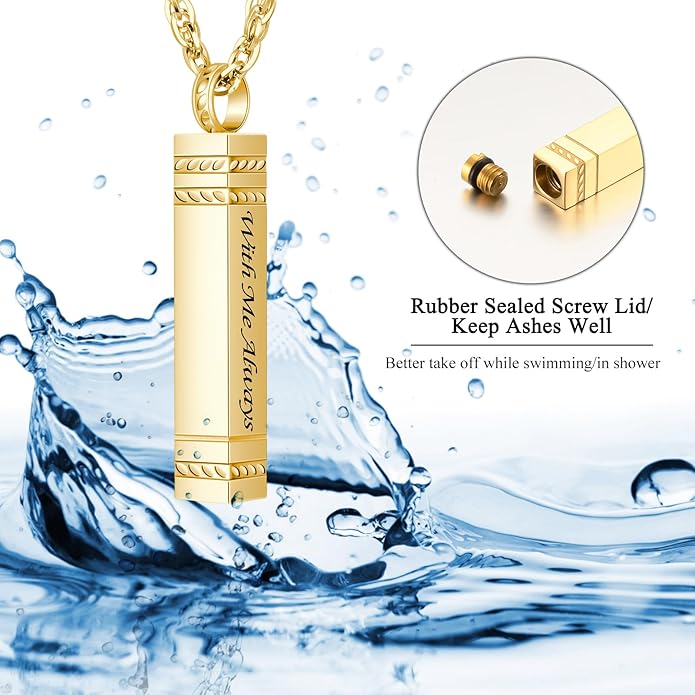 abooxiu Urn Necklace for Ashes Memorial Cremation Jewelry for Ashes Stainless Steel Ashes Jewelry Cube Ashes Necklace Bar Urn Pendant for Women Men
