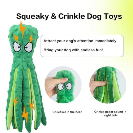 Dog Squeaky Toys Octopus - No Stuffing Crinkle Plush Toys for Puppy Teething, Durable Interactive Chew Toys for Small, Medium and Large Dogs Training and Reduce Boredom, 2 Pack