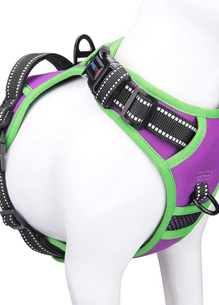 PHOEPET 2019 Upgraded No Pull Dog Harness, Reflective Adjustable Vest, with a Training Handle + 2 Metal Leash Hooks+ 3 Snap Buckles +4 Slide Buckles(S, Purple)