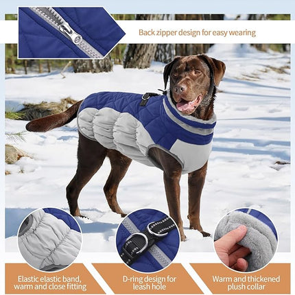 Large Dog Coat, XXLarge Dog Winter Coat, Waterproof Pet Jacket with Back Zipper,Extra Large Pet Coats, Warm Fleece Jacket with D-Ring, Windproof Winter Clothes Golden Retriever,Blue,XXL