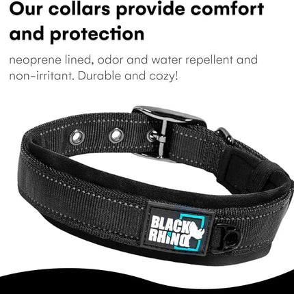 Black Rhino Dog Collar for Medium Dogs - 14-18 Inches Adjustable Reflective Dog Collar with Metal Buckle and Ultra-Soft Neoprene Padding - Heavy Duty Waterproof Collar for Active Pets - Black