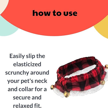 Huxley & Kent Ruff Pet Scrunchy | Buffalo Check (Large) | Festive Christmas/Holiday Neckwear for Dogs/Cats | Fun Stretchable Costume Accessory | Soft Collar with Bells
