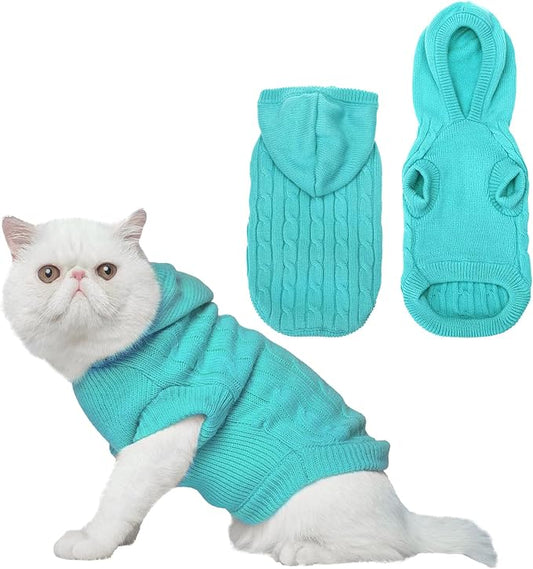 PUPTECK Winter Dog Cat Sweater Coat - Soft Cold Weather Clothes Knitwear for Kitties & Small Dogs Indoor Outdoor Walking Warm, Knitted Classic for Doggies Kitties Girls Boys, Blue S
