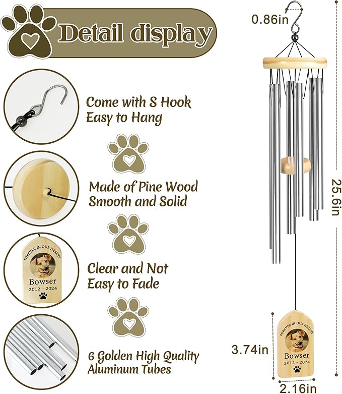 Pet Memorial Gifts, Personalized Pet Memorial Wind Chimes, Pet Loss Gifts, Dog Memorial Gifts for Loss of Dog, Pet Loss Sympathy Gift, Pet Remembrance Gift, in Memory of Pet - Forever in Our Hearts