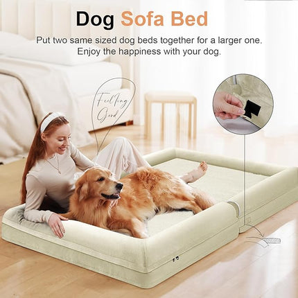Large Dog Bed Orthopedic Washable: Beds Bolster XL Bed Big XLarge Dogs Egg Crate Foam Couch Sofa Waterproof with Removable Cover - Beige