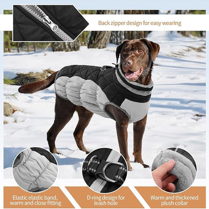 Large Dog Coat, XXLarge Dog Winter Coat, Waterproof Pet Jacket with Back Zipper,Extra Large Pet Coats, Warm Fleece Jacket with D-Ring, Windproof Winter Clothes Golden Retriever,Black,XXL