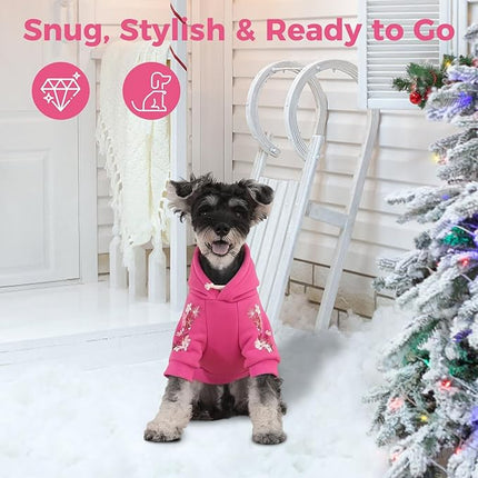 BINGPET Bone Hunter Dog Sweater with Hood and Leash Hole,Warm Fleece Dog Hoodie & Winter Coat for Small to Large Dogs,Cold Weather Pet Clothes(Medium)