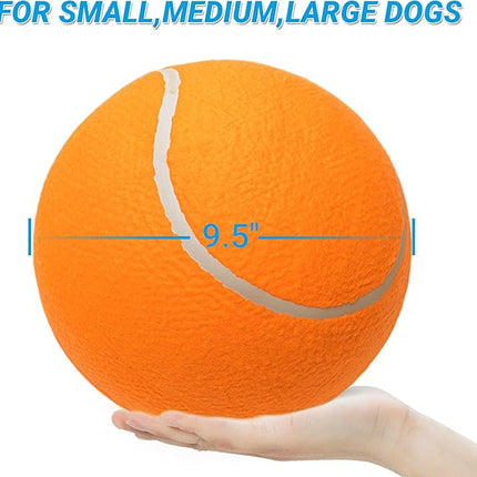 9.5" Large Dog Tennis Balls, 2 Pack Interactive Pet Toys for Playing Training Outdoor Indoor, Oversize Rubber Inflatable Dog Ball with Pump & Needle for Small Medium Large Dogs