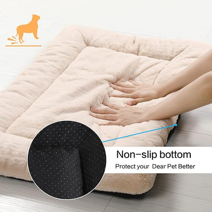 Dog Beds Crate Pad for Small Dogs Ultra Soft Dog Crate Bed Washable & Anti-Slip Kennel Pad for Dogs Cozy Sleeping Mat,Cream 24inch