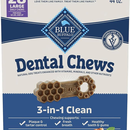 Blue Buffalo Large Dental Chews for Dogs, Daily Dental Care Dog Treats Made in The USA with Natural Ingredients, Chicken & Spearmint (44-oz Box, 28 Count)