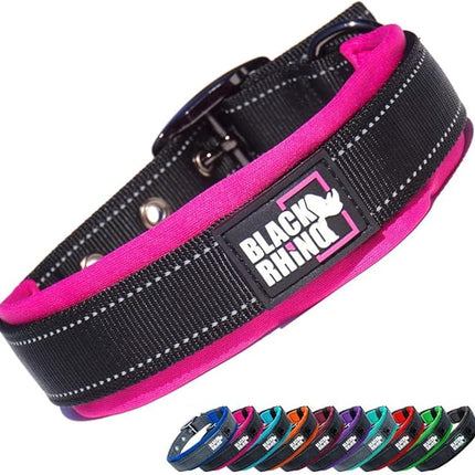 Black Rhino Dog Collars for Medium Dogs - Adjustable Reflective Heavy Duty Dog Collar with Ultra-Soft Neoprene Padding - Weatherproof, Durable, and Comfortable - Ideal for Active Dogs - Pink and Black