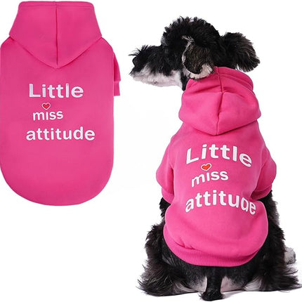 BINGPET Little Miss Attitude Dog Sweater with Hood and Leash Hole,Warm Fleece Dog Hoodie & Winter Coat for Small to Large Dogs,Cold Weather Pet Clothes(Small)