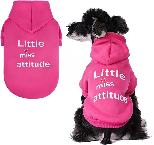 BINGPET Little Miss Attitude Dog Sweater with Hood and Leash Hole,Warm Fleece Dog Hoodie & Winter Coat for Small to Large Dogs,Cold Weather Pet Clothes(Small)