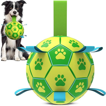 QDAN Dog Toys Soccer Ball - Durable Dog Balls with Strap for Medium Small Dogs, Puppy Birthday Gifts, Dog Tug Toy for Tug of War (8 Inch)