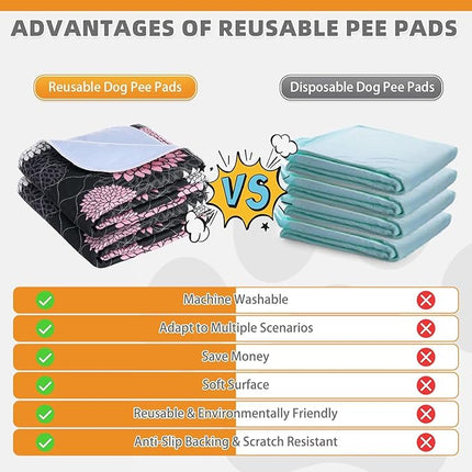 KOOLTAIL Washable Pee Pads for Dogs, 2 Pack Super Absorbent Reusable Puppy Training Pads Waterproof, Nonslip and Leak-Proof Dog Pee Pads, Large Pet Mats Whelping Pads for Floor, Crate, Couch, 36"x41"