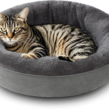 Love's cabin Round Donut Cat and Dog Cushion Bed, 20in Pet Bed for Cats or Small Dogs, Anti-Slip & Water-Resistant Bottom, Super Soft Durable Fabric Pet beds, Washable Luxury Bed Solid Grey