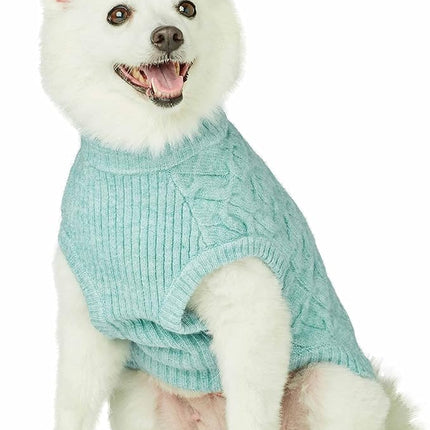 Blueberry Pet 2023 New Classic Fuzzy Textured Knit Pullover Crew-Neck Dog Sweater in Heathered Jade, Back Length 14", Pack of 1 Clothes for Dogs