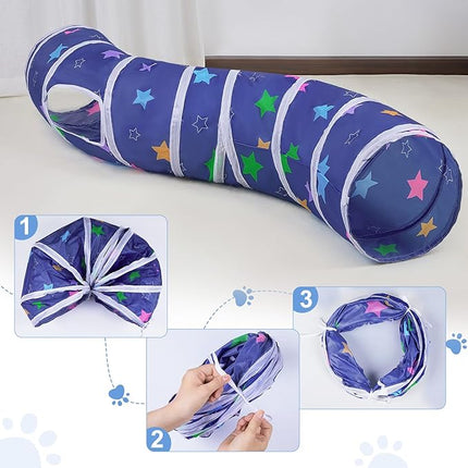 Glittme Cat Tunnel, Cat Tunnels for Indoor Cats, S-Shape Peekaboo Cat Cave with Cat Toys, Foldable Cat Tubes and Tunnels for Cats, Rabbit, Puppy, Guinea Pig