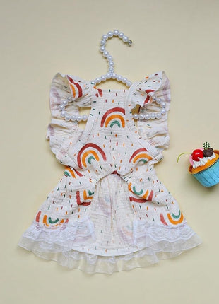 QWINEE 2pc Cute Dog Dress Ruffle Trim Princess Dress Cat Vest Dress Lace Trim Summer Dress Pet Clothes for Small Medium Cats Dogs Kitten Puppy Multi XL