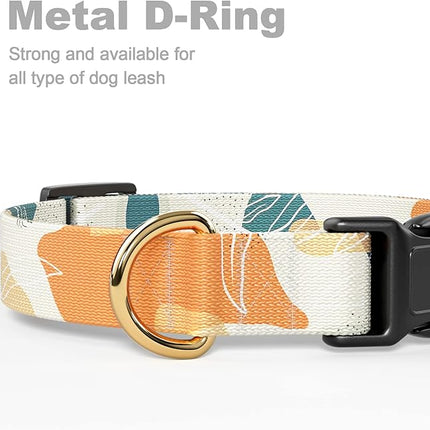 Rnivvi Dog Collar, Personalized Adjustable Dog Collars for Medium Dogs, Cute Boho Puppy Collar for Boy and Girl Dogs, Soft Pet Collar with Quick Release Buckle for Walking Running, Abstract Leaves