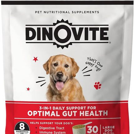 Dinovite Probiotic Supplement for Dogs - Omega 3 - Hot Spot Relief - Skin & Coat Supplement - 30 Day Supply (30 Day Supply, Large Dogs (45+ lbs))