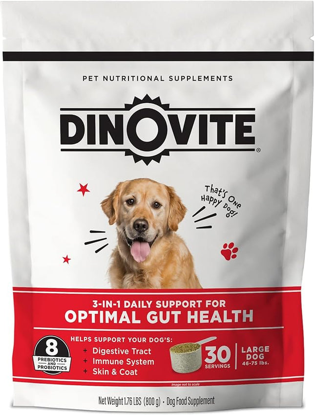 Dinovite Probiotic Supplement for Dogs - Omega 3 - Hot Spot Relief - Skin & Coat Supplement - 30 Day Supply (30 Day Supply, Large Dogs (45+ lbs))