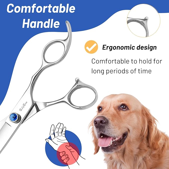 10inch Curved Dog Grooming Scissors Professional, Japanese VG10 Steel Sharp Dog Scissors for Grooming, 30 Degree Bend, with CNC Screw & Blunt Tip, Pet Trimming Shears for Dogs Cats Face and Paws