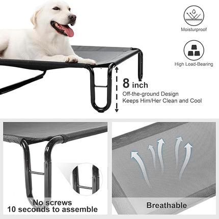 pettycare Elevated Outdoor Dog Bed - Dog Cots beds for Large Dogs XL, Waterproof Raised Dog Bed Easy to Assemble, Cooling Elevated Dog Bed with Teslin Mesh, Durable, Non Slip, Up to 85 lbs,Grey