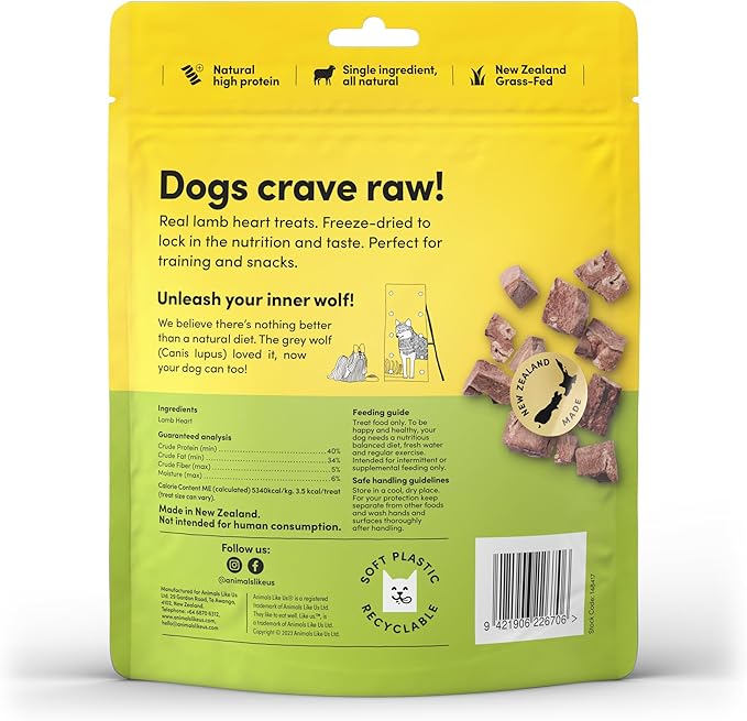 Premium Dog Treats, Freeze-Dried Raw 100% Grass-Fed Lamb Heart, Single Ingredient, Protein Rich, Non-GMO, No Wheat or Corn, 3 oz