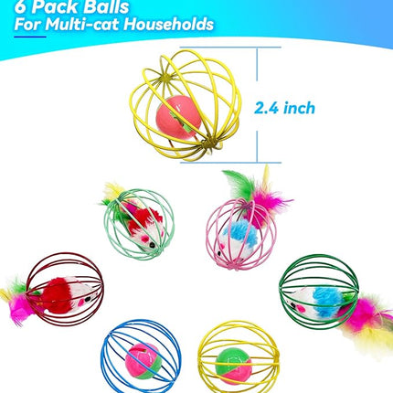 Cat Toys 6 Packs Cat Ball Toys, Metal Cage Balls with Mice & Bells, Cat Toys for Indoor Cats and Kitten, Interactive Cat Toys Cat Bell Balls, Mouse Toys, Kitten Toys Promote Physical Exercise