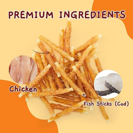 Jungle Calling Dog Treats, Rawhide Free Chicken Wrapped Cod Sticks, Easily Digestible Chewy Snacks for Training Rewards, 21.2 oz