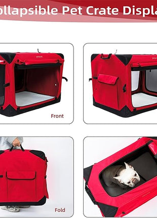 Pettycare 36 Inch Collapsible Dog Crate with Curtains Travel Dog Crate for Airflow and Calm Soft Pet Kennel with Portable Bag and More Chew Proof Mesh Indoor & Outdoor Red 4 Door Curtains