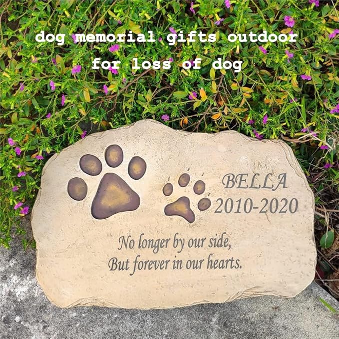 Sympathy Pet Memorial Stones Garden Stones for Dogs or Cats Engaved with Pet's Name, Dates and Sentence, Personalized Pet Memorial Gifts Dog Loss Gifts Outdoors