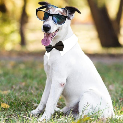 Dog Bow Tie, KOOLMOX Pet Bowtie Collar Black, Adjustable White Pet Tuxedo Collar with Black Dog Neck Bow Tie for Medium Large Boy Dogs Wedding Formal Tuxedo Suit Tux Outfits Birthday Costumes