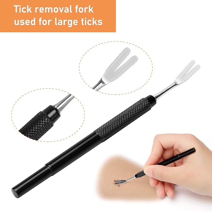 3 in 1 Tick Remover Kit, Black Tick Remover Tweezers Stainless Steel Tick Remover Tools Set for Pet Dog, Cat, Human with Storage Box (Black)